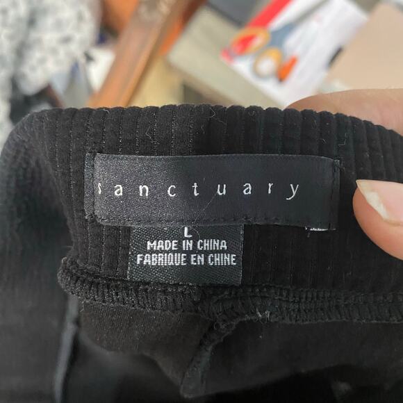 Sanctuary Black Ribbed Wide Leg Pants Sz L - Picture 5 of 12